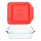 Pyrex 8 Inch Square Baking Dish With Red Lid Earplug, 15 cm, Black