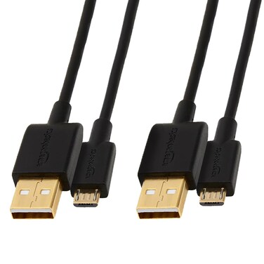 Basics Amazon USB 2.0 A-Male to Micro B Charger Cable (2 Pack), 6 feet, Black