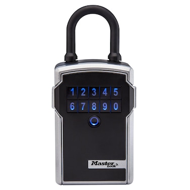 Master Lock Silver and Black Lock Box with Digital Keypad Code, Electronic Portable Key Safe Connects to Bluetooth Via iOS/Android App, 3-1/4 in. Wide, 5440EC