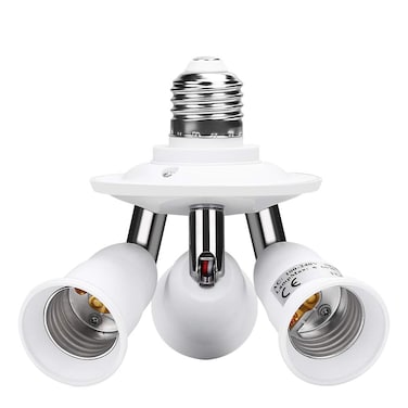 ELECTOP E26 E27 Adjustable Socket Splitter,3 in 1 Socket White Bulb Base Adapter Lamp Holder,360 Degree Rotating 180 Degree Bending