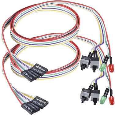 Warmstor 2-Pack Computer Case LED Light Red Green ATX Power Supply Reset HDD Switch Cable 27-inch Long ATX Case Front Bezel Wire Kit