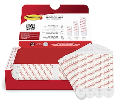 Command Large Refill Strips For Indoor Hooks, White, 20-Strips - Easy To Open Packaging