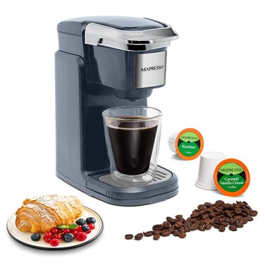 Mixpresso Single Cup Coffee Maker   Personal, Single Serve Coffee Brewer Machine, Compatible with K-Cups   Quick Brew Technology, Programmable Features, One Touch Function (Dark Grey)