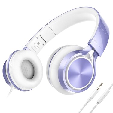 AILIHEN MS300 Wired Headphones, Stereo Foldable Headset for iOS Android Smartphone Laptop Tablet PC Computer (Violet)