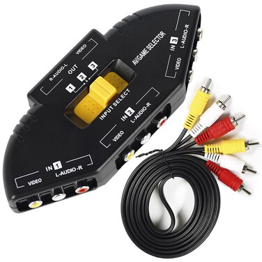 LEAGY 4-Way Audio Video AV RCA Switch Game Selector Box Splitter Black