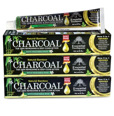 ESSENTIAL TOOTHPASTE KARLTUFOU Organic Bamboo Charcoal Toothpaste 100% Natural Teeth Whitening 3 Pack Oral Care - 6.5 oz