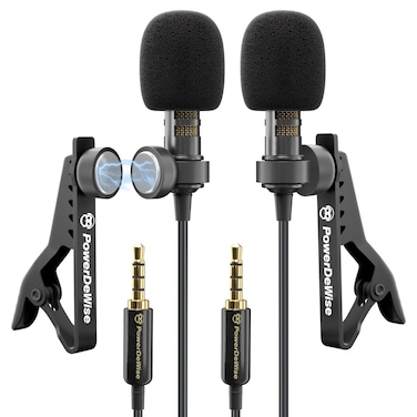PowerDeWise 2 Lavalier Lapel Microphones Set for Dual Interview - Dual Lavalier Microphone - 2 Lavalier Microphone Set - Perfect as Blogging Vlogging Interview Microphone for iPhone 6, 7, 8, X