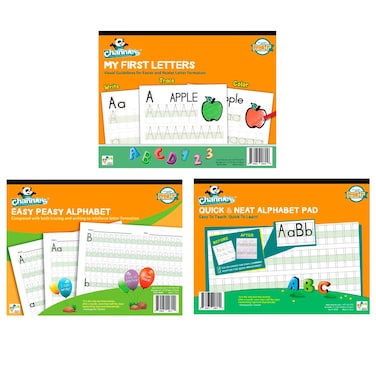 Channie's Beginner's Alphabet &amp; Handwriting workbooks, 3 workbooks, lots practices with visual format. Easier way to learn Alphabet