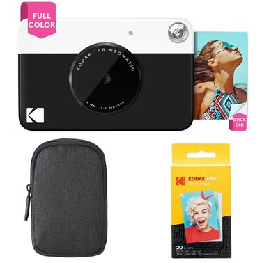 Kodak Printomatic Instant Camera (Black) Basic Bundle + Zink Paper (20 Sheets) + Deluxe Case + Comfortable Neck Strap
