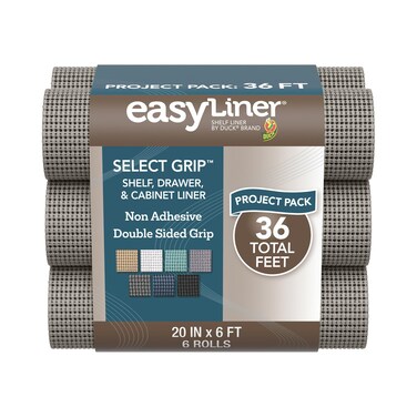 Duck Select Grip Easy Liner Shelf Liner 20" Wide Kitchen Pack, 6-Rolls, Each 6' Length, Grey