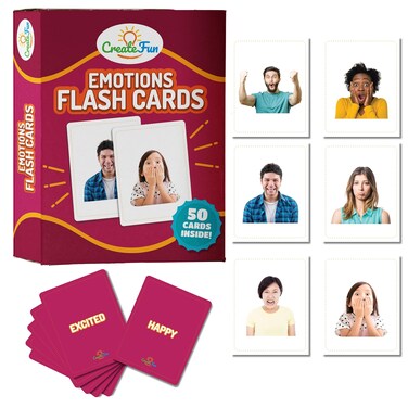 CreateFun Feelings and Emotions Flash Cards   50 Emotion Development Educational Photo Cards   7 Starter Teaching and Learning Games for Your Classroom, Therapy Materials and ESL Teaching Materials
