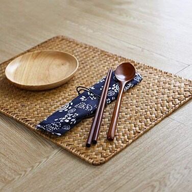 DOKOT Natural Woven Rattan Rectangular Placemats for Dining Table, Set of 4