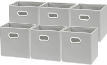 Simple Houseware 6 Pack - Foldable Cube Storage Bin with Handle, Grey (12-Inch Cube)