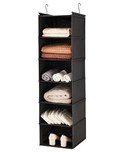 MAX Houser 6 Tier Hanging Closet Organizer with 2 Sturdy Hooks, Black