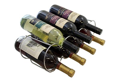 Dependable Industries inc. Essentials DINY Home &amp; Style Silver Chrome Stackable Table Top Wine Rack Each Holds 4 Bottles - Keeps Bottles of Wine Horizontal to Prevent Oxidation