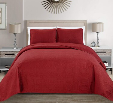 Fancy Linen LLC Collection 3pc Full/Queen Embossed Oversized Coverlet Bedspread Set Solid Red New