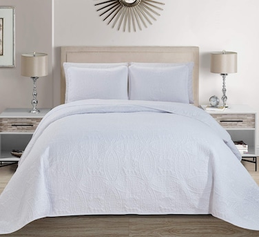 Fancy Linen LLC Collection 3pc King/California King Embossed Oversized Coverlet Bedspread Set Solid White New