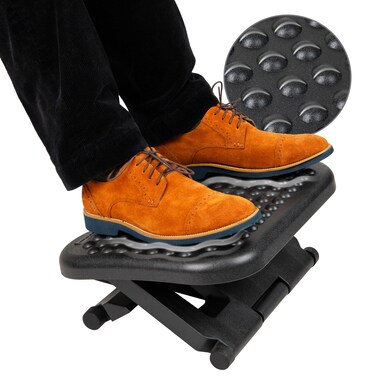Mind Reader Adjustable Ergonomic Foot Rest, 18"L x 13.5"W x 6.5"H, Black