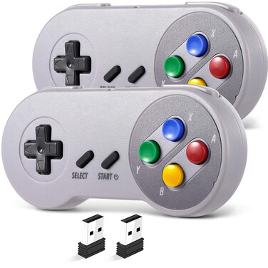 SAFFUN iNNEXT 2 Pack 2.4 GHz Wireless USB Controller Compatible with Super Famicom Games, iNNEXT SNES Retro USB PC Super Classic Controller for Windows PC MAC Linux Genesis Raspberry Pi Retropie (Mult