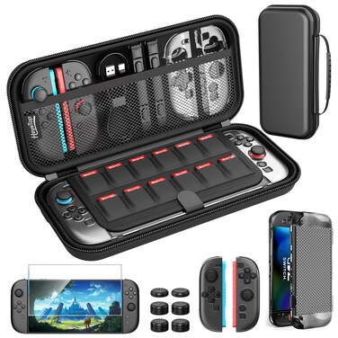 HEYSTOP Case Compatible with Nintendo Switch Carry Case Pouch with Switch Cover Case HD Switch Screen Protector Thumb Grips Caps for Nintendo Switch Console Accessories