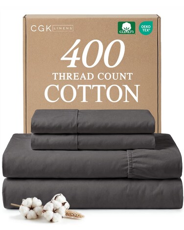 CGK Unlimited 100% Cotton Sheets - Queen Size Bed Sheets - 400 Thread Count - Cotton Bed Sheets - Long Staple - Grey Sheets