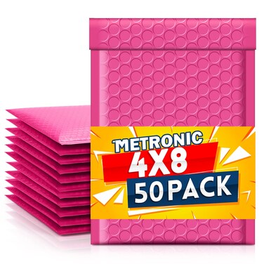 Metronic 50pcs Poly Bubble Mailers 4x8 Inch Bubble Mailers Pink Padded Envelopes #000 Bubble Lined Poly Mailer Self Seal