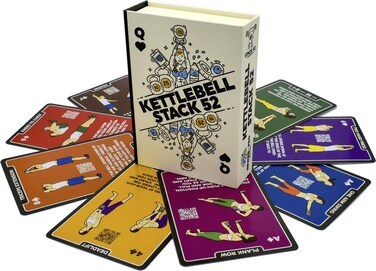 Stack 52 Kettlebell Exercise Cards. Workout Playing Card Game. Video Instructions Included. Learn Kettle Bell Moves and Conditioning Drills. Home Fitness Training Programme.