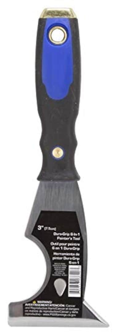 Edward Tools 6 in 1 Painters Tool - Scraper, Putty Remover, Spreader, Half round cut out to remove paint from roller, sharp point to open cracks for patching, metal handle for nail setting - Soft Grip
