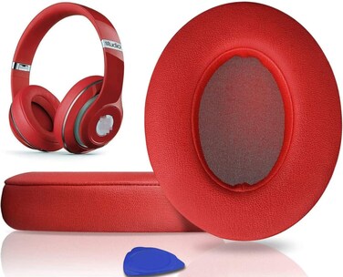 SoloWIT® Professional Earpads Replacement Ear Pads Cushions for Beats Studio 2 & 3 (studio2 studio3) Wireless & Wired with Soft Protein Leather, Noise Isolation Memory Foam, Stronger Adhesive - Red