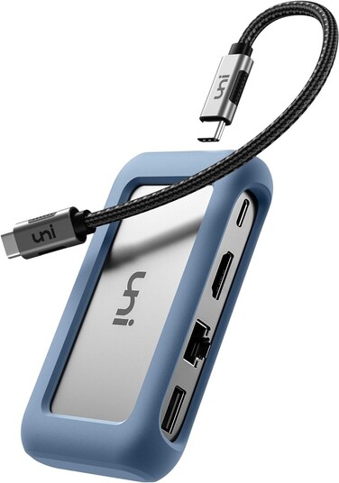 uni USB C 8-In-1 Hub with Connector, 4K HDMI, Ethernet, SD/MicroSD Card Reader, 100W, for MacBook Pro, iPad Pro, Galaxy S10/S9