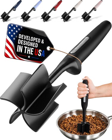 Zulay Kitchen Ground Beef Chopper Tool - Meat Chopper, Smasher, Masher - Heat Resistant Plastic Handle - Black