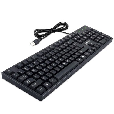 Manhattan USB Wired Keyboard, 104 Keys, Built-in USB Cable, LED Indicators, Black, Built-in USB Cable with 1.5 m Length