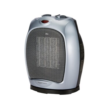 basics AmazonBasics 1500W Oscillating Ceramic Heater with Adjustable Thermostat, Silver