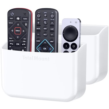 TotalMount Hole-Free Remote Holders &ndash; Eliminate Need to Drill Holes in Your Wall (for 2 or 3 Remote Controls &ndash; White &ndash; Quantity 2)