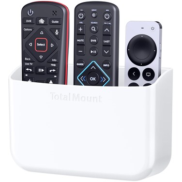 TotalMount Hole-Free Remote Holder – Eliminates Need to Drill Holes in Your Wall (for 2 or 3 Remote Controls – White – Quantity 1)