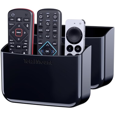 TotalMount Hole-Free Remote Holders – Eliminate Need to Drill Holes in Your Wall (For 2 or 3 Remote Controls – Black – Quantity 2)