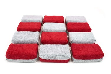 Autofiber [Saver Applicator Terry] Microfiber Terry Applicator Sponge with Plastic Barrier - 12 Pack (Red/Gray, Thick)