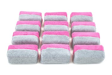 Autofiber ONLYO [Saver Applicator Terry] Microfiber Ceramic Coating Applicator Sponge with Plastic Barrier for Ceramic Pro - 12 Pack (Pink/Gray, Mini)
