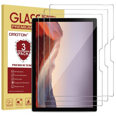 OMOTON [3-Pack Screen Protector for Surface Pro 7 Plus 7 6 5 4 [12.3 Inch] - Tempered Glass/Guide Frame/Scratch Resistant (NOT for Surface Pro 8)