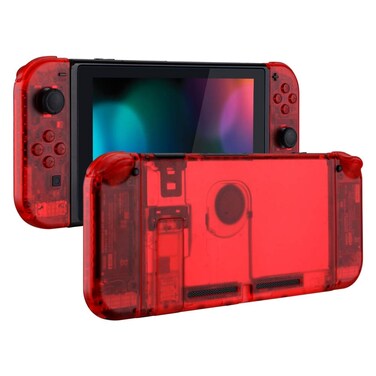 eXtremeRate Transparent Clear Red Back Plate for Nintendo Switch Console, NS Joycon Handheld Controller Housing with Full Set Buttons, DIY Replacement Shell for Nintendo Switch