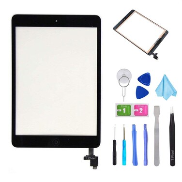T Phael Black Digitizer Repair Kit for iPad Mini 1&amp;2 A1432 A1489 Touch Screen Digitizer Replacement with IC Chip + Home Button + Tools + Pre-Installed Adhesive