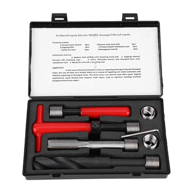 ViaGasaFamido Thread Repair Kit, M16x2 Stainless Steel Twist Drill Wrench Threaded Insert Tool Helicoidal Thread Insert Kit for Thread Repair