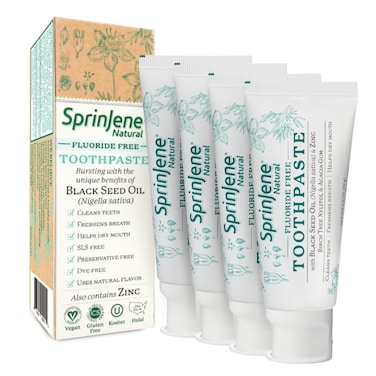 SprinJene Natural Fluoride Free Toothpaste for Healthy Teeth &amp; Gums   Natural Toothpaste for Fresh Breath (Pack of 4, Clove &amp; Mint)