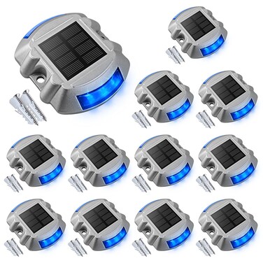 VOLISUN Solar Deck Driveway Dock Lights,Solar Pathway Lights,Blue 12 Pack