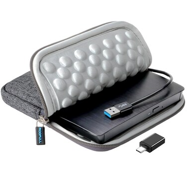 ROOFULL External CD DVD +/-RW Drive for Laptop PC, USB 3.0 Portable CD/DVD-ROM Optical Disc Player Reader Writer Burner with Carrying Case Bag for Windows 11/10/8/7, Linux, Mac OS Computer