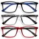 OPULIZE INK Reading Glasses -3 Pack- Large Rectangular Frame - Spring Hinges - Scratch Resistant - Black Grey Red - Mens Womens +2.00