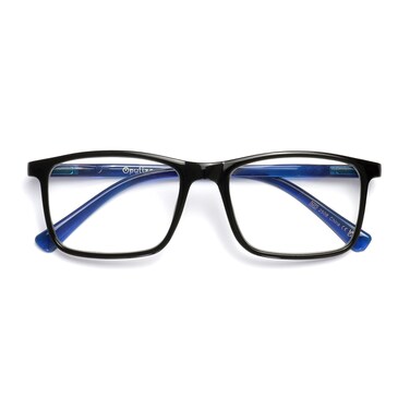 OPULIZE INK Reading Glasses - Large Rectangular Frame - Spring Hinges - Scratch Resistant - Black Blue Arm - Mens Womens +2.00