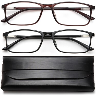 YTDBNS Blue Light Blocking Reading Glasses - 2 Pack Computer Readers Men Women Spring Hinge Ultralight Rectangle Eyeglasses