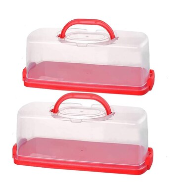 Cheeren 2 Pack Plastic Rectangular Loaf Cake Storage Container,Bread Keeper for Carrying and Storing Banana Bread,Pumpkin Bread (Red)