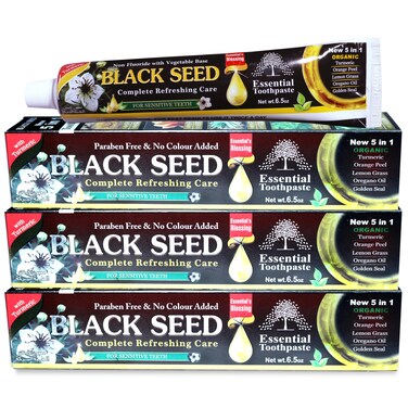 ESSENTIAL TOOTHPASTE Essential Palace Organic Black Seed Toothpaste 100% Fluoride Free &amp; Vegetable Base (3pack) 6.5oz for Sensitive Teeth